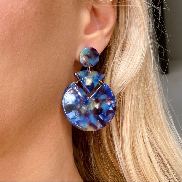 💎 BOHO BLUE PURPLE MULTI GEOMETRIC DROP EARRINGS! - Picture 1 of 9